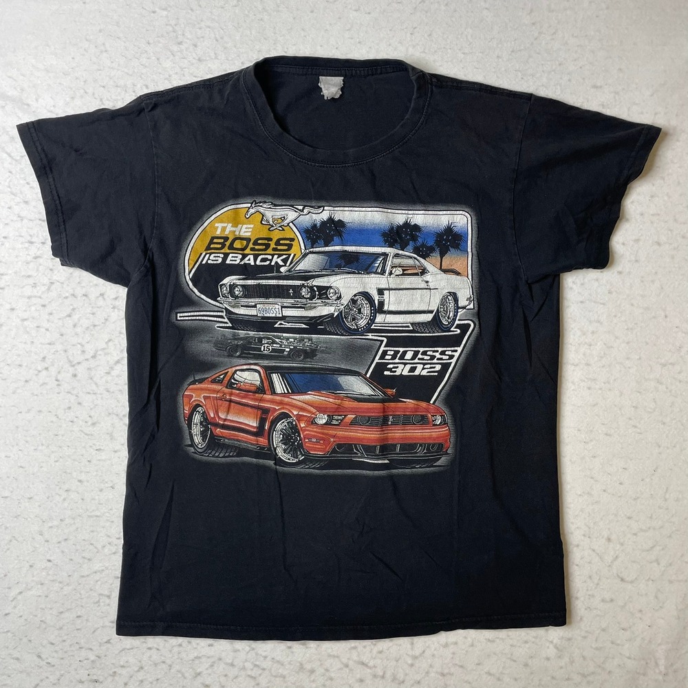 Ford Mustang Boss 302 T-Shirt Mens Medium Black Graphic Tee Short Sleeve Car Tee